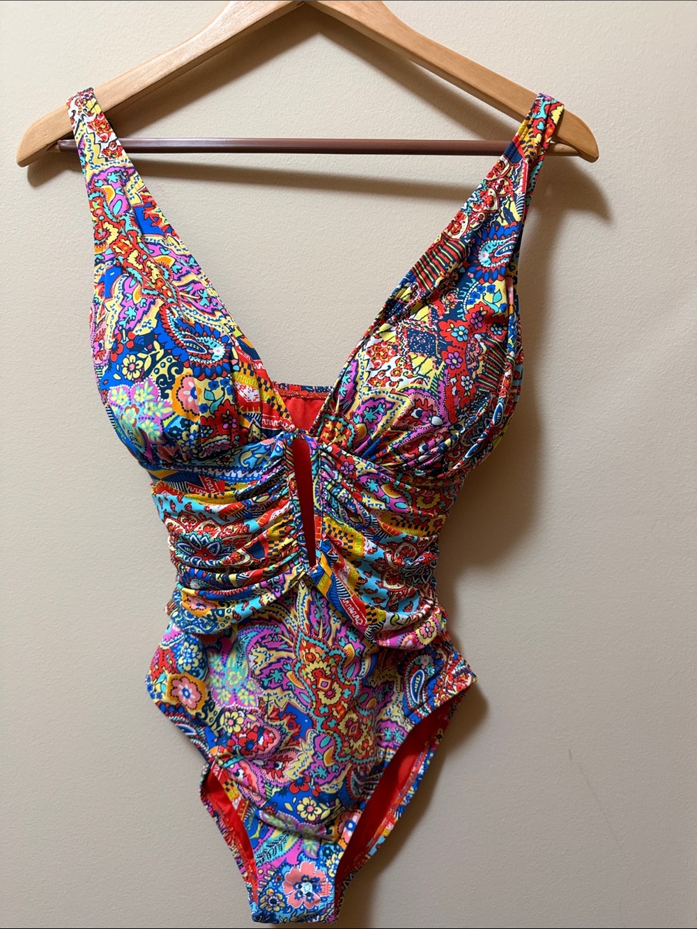 Bleu Rod Beattie Multicolor Paisley One-Piece Swimsuit - Red, Blue, Yellow